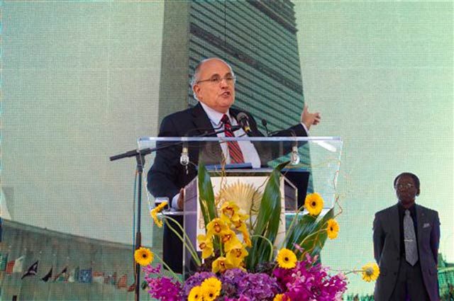 Rudy Giuliani at an anti-Mahmoud rally